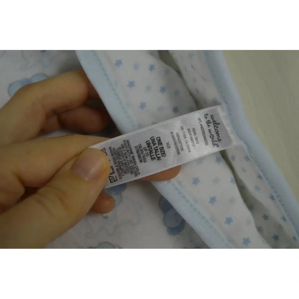 Welcome to the World Blue Elephant Baby Blanket White Stars Reversible Cotton